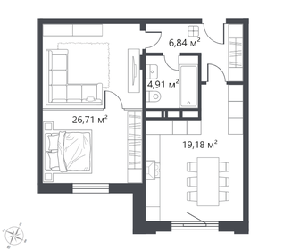 Квартира 57,6 м², 1-комнатная - изображение 1