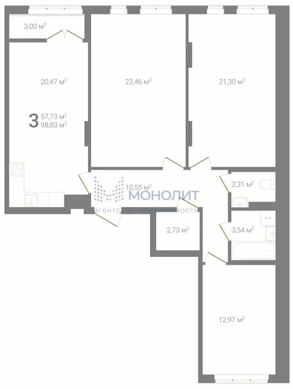 98,8 м², 3-комнатная квартира 14 330 350 ₽ - изображение 1