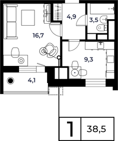 Квартира 38,5 м², 1-комнатная - изображение 1