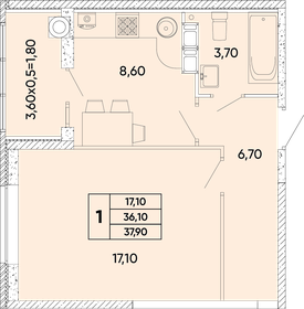 Квартира 37,9 м², 1-комнатная - изображение 1