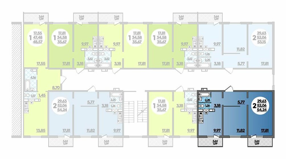 54,2 м², 2-комнатная квартира 4 583 280 ₽ - изображение 1