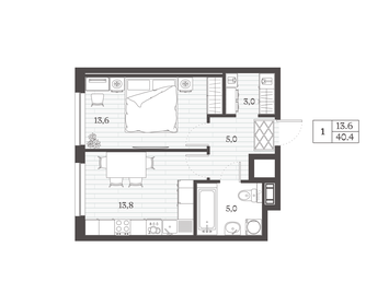 Квартира 40,4 м², 1-комнатная - изображение 1