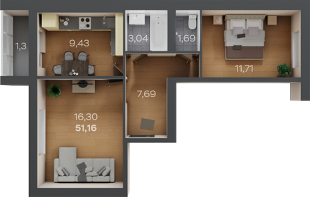 Квартира 51,2 м², 2-комнатная - изображение 1