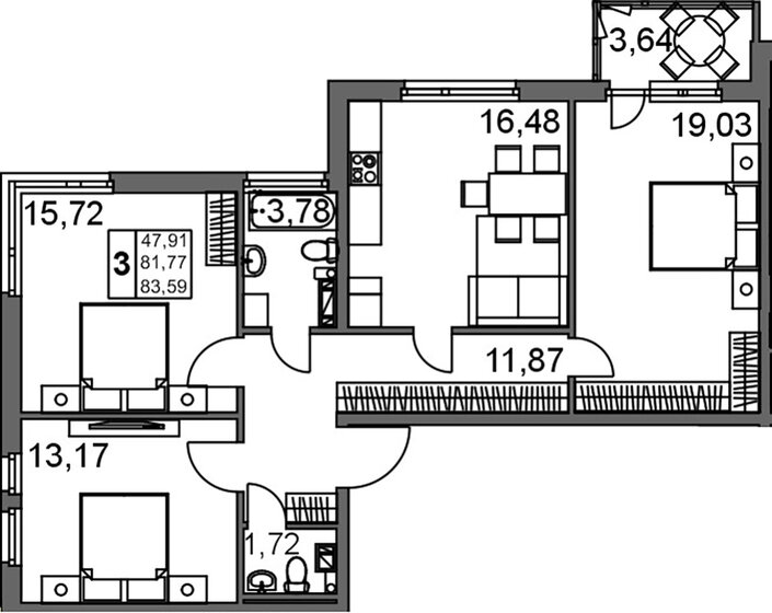 83,6 м², 3-комнатная квартира 9 315 353 ₽ - изображение 1