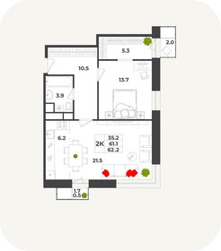 Квартира 62,2 м², 2-комнатная - изображение 1