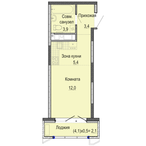 27,1 м², квартира-студия 2 975 000 ₽ - изображение 1