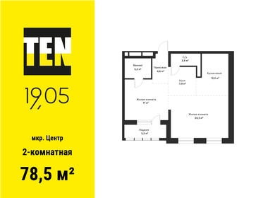 Квартира 78,5 м², 2-комнатная - изображение 1