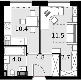 Квартира 33,4 м², 1-комнатные - изображение 1