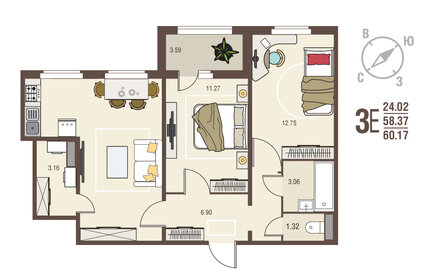 58,5 м², 2-комнатная квартира 5 555 600 ₽ - изображение 36
