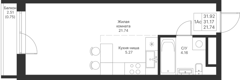 32 м², квартира-студия 7 950 000 ₽ - изображение 40