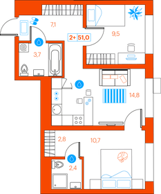 55 м², 2-комнатная квартира 6 000 000 ₽ - изображение 23