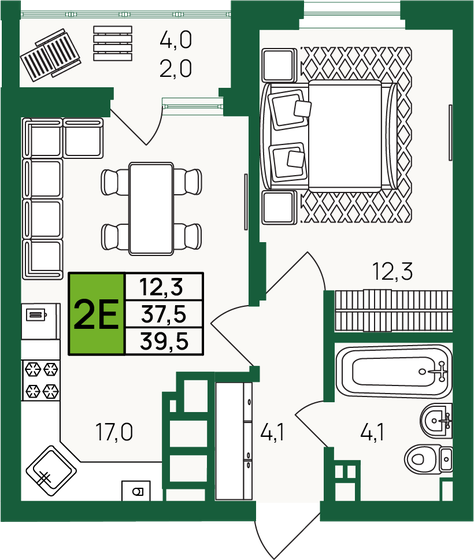 39,5 м², 1-комнатная квартира 4 614 830 ₽ - изображение 1