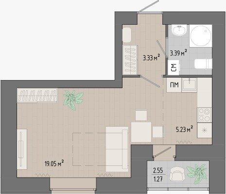 32,3 м², 1-комнатная квартира 3 780 000 ₽ - изображение 1
