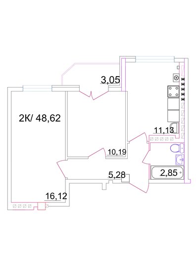 48,6 м², 2-комнатная квартира 3 734 016 ₽ - изображение 1