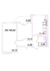 Квартира 48,6 м², 2-комнатная - изображение 1