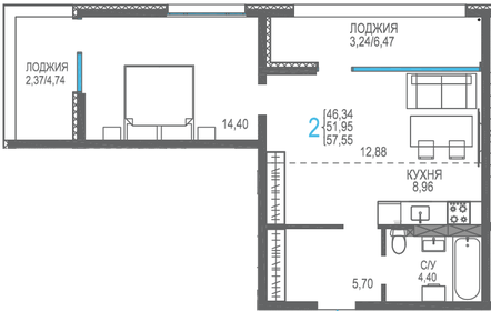 51,5 м², 2-комнатная квартира 10 565 700 ₽ - изображение 13