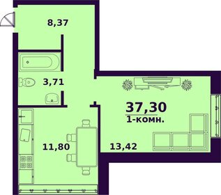 Квартира 37,3 м², 1-комнатная - изображение 1