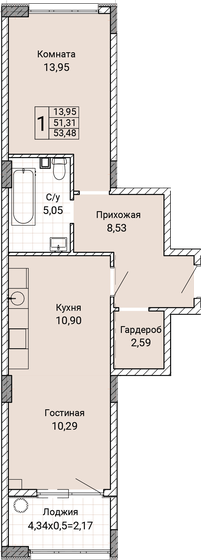 53,5 м², 1-комнатная квартира 8 560 000 ₽ - изображение 1