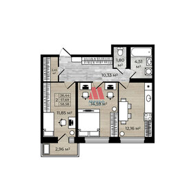 55,5 м², 2-комнатная квартира 6 500 000 ₽ - изображение 94