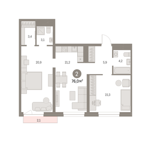69,5 м², 2-комнатная квартира 13 630 000 ₽ - изображение 25