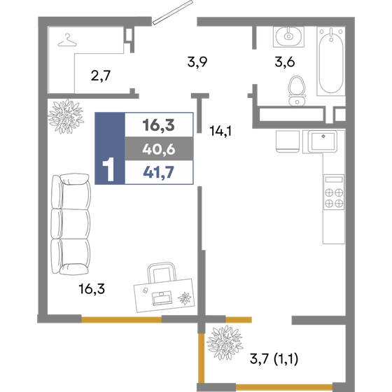 41,7 м², 1-комнатная квартира 5 295 900 ₽ - изображение 21