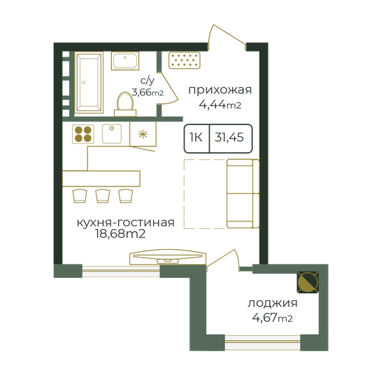 31,5 м², квартира-студия 4 717 500 ₽ - изображение 51