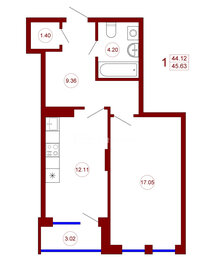 45,6 м², 1-комнатная квартира 5 703 750 ₽ - изображение 1