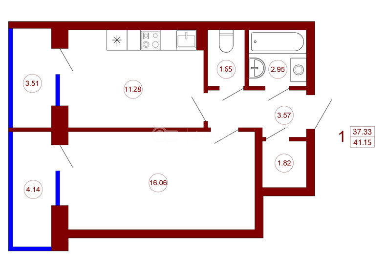 41,2 м², 1-комнатная квартира 5 431 800 ₽ - изображение 17