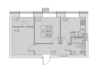 Квартира 42,3 м², 2-комнатная - изображение 1