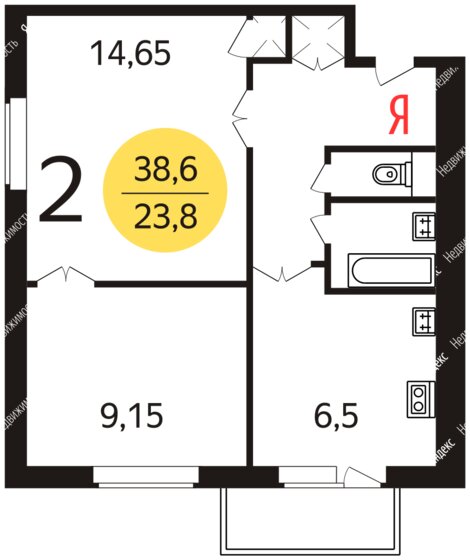 38 м², 2-комнатная квартира 12 500 000 ₽ - изображение 1