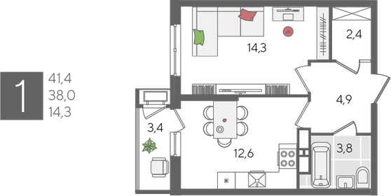 49,4 м², 1-комнатная квартира 5 500 000 ₽ - изображение 38