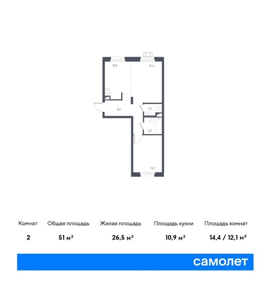 51 м², 1-комнатные апартаменты 7 357 741 ₽ - изображение 1