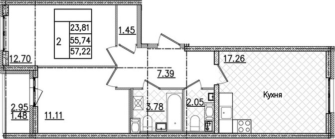 Квартира 57,2 м², 2-комнатная - изображение 1