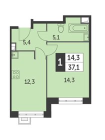 Квартира 37,1 м², 1-комнатная - изображение 1