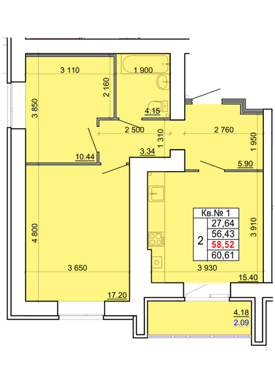 58,5 м², 2-комнатная квартира 6 729 800 ₽ - изображение 1