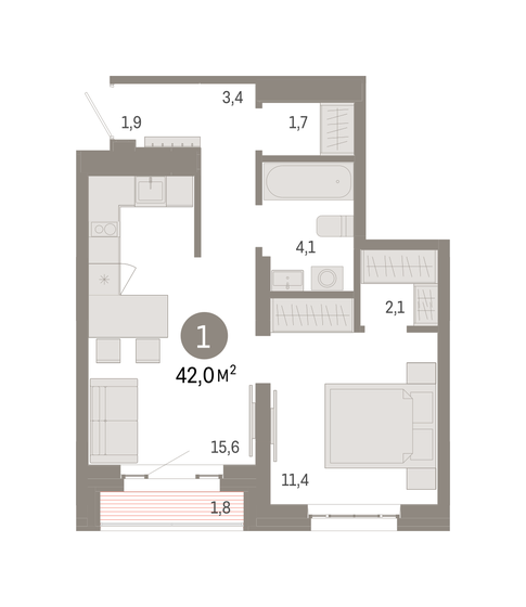 42 м², 1-комнатная квартира 15 040 000 ₽ - изображение 19