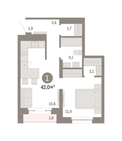 42,1 м², 1-комнатная квартира 15 000 000 ₽ - изображение 51