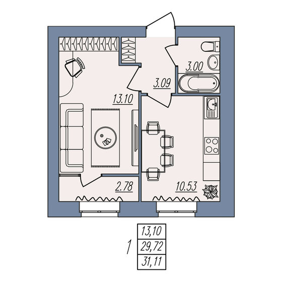 31,1 м², 1-комнатная квартира 3 048 780 ₽ - изображение 1