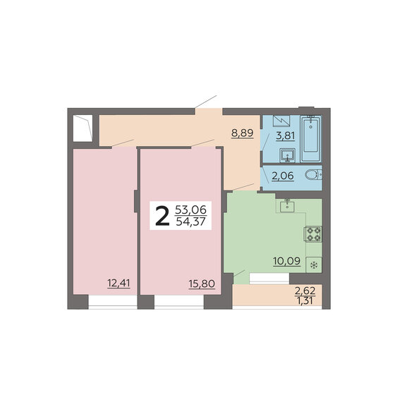 54,4 м², 2-комнатная квартира 5 491 370 ₽ - изображение 8