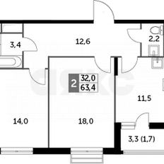 Квартира 63,4 м², 3-комнатная - изображение 1