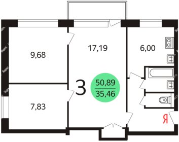 51 м², 3-комнатная квартира 6 500 000 ₽ - изображение 46