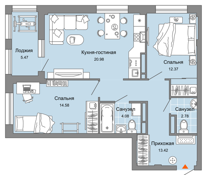 71 м², 3-комнатная квартира 9 009 380 ₽ - изображение 1