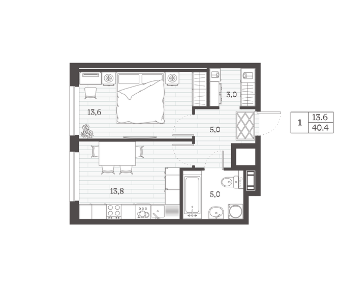 40,4 м², 1-комнатная квартира 5 930 935 ₽ - изображение 1