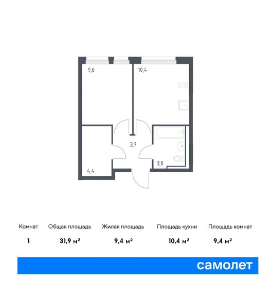 31,9 м², 1-комнатная квартира 10 104 195 ₽ - изображение 1