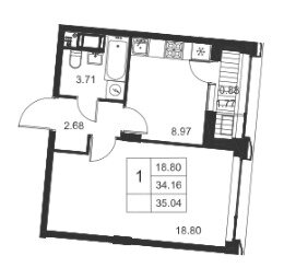 Квартира 35,9 м², 1-комнатная - изображение 1