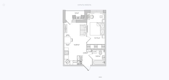 Квартира 37,7 м², 1-комнатная - изображение 1