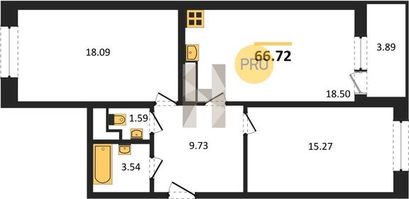 Квартира 66,7 м², 2-комнатная - изображение 1