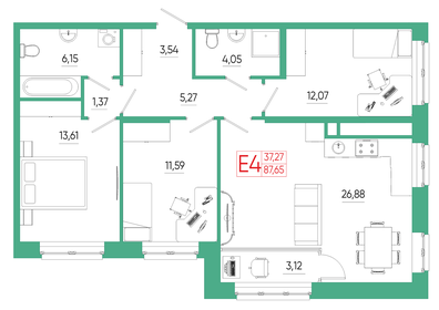 87,1 м², 3-комнатная квартира 8 330 000 ₽ - изображение 86