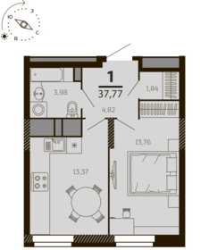 Квартира 37,8 м², 1-комнатная - изображение 1