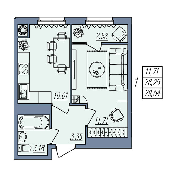 29,5 м², 1-комнатная квартира 2 894 920 ₽ - изображение 1